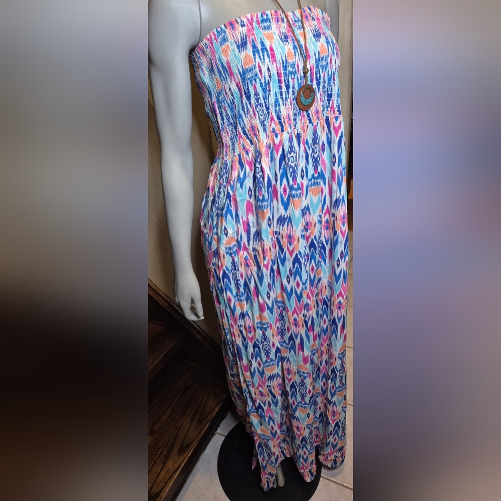 GAP Strapless Maxi Dress in Blue and Pink. - Picture 12 of 12